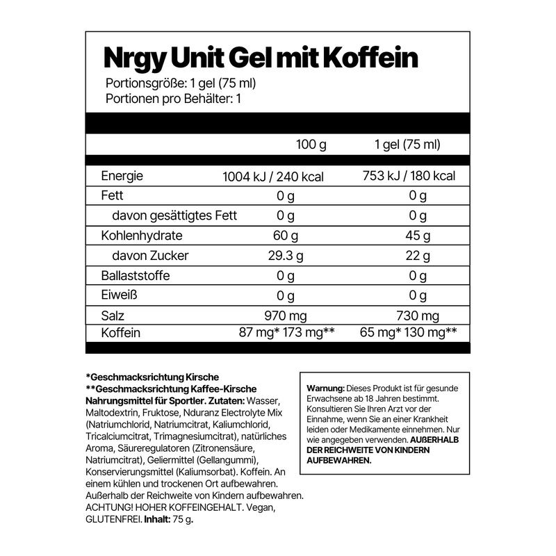 Nrgy Unit Gel mit Koffein Box