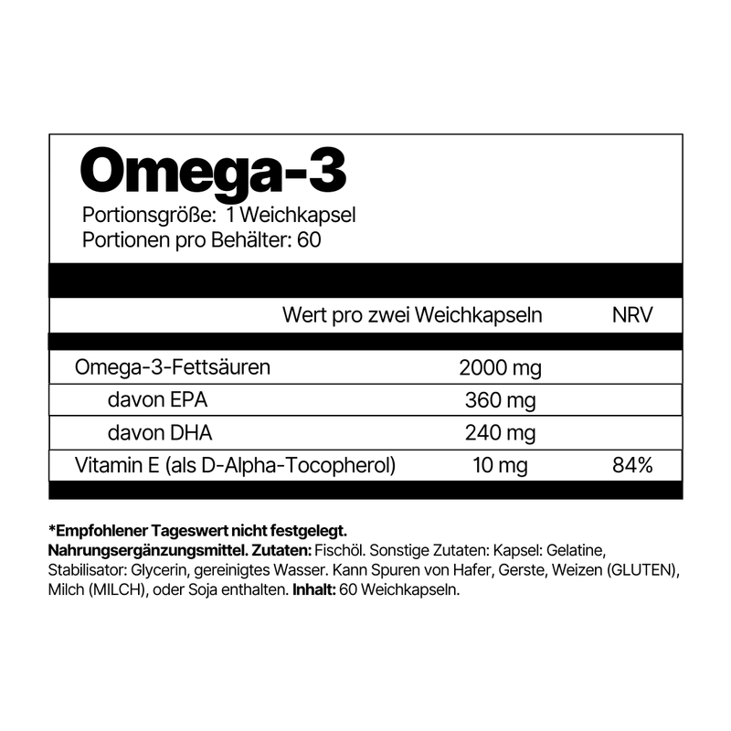 Omega-3_4EndurancePro_Kardiovaskuläre_Gehirnunterstützung
Alt-Text: Omega-3 von 4Endurance Pro - hochwertiges Fischölpräparat mit 2000 mg Omega-3-Fettsäuren, einschließlich EPA, DHA und Vitamin E, für Herz-Kreislauf-Gesundheit, Gehirnfunktion und Zellschutz.