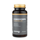 4Endurance Pro Cordyceps - 60 capsules, schwarze Flasche mit goldfarbenem Verschluss und Etikett, das Ausdauer- und Energievorteile zeigt.