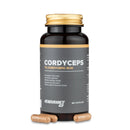 4Endurance Pro Cordyceps - 60 capsules, schwarze Flasche mit goldfarbenem Verschluss und Etikett, das Ausdauer- und Energievorteile zeigt.