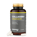 4Endurance Pro Collagen+ - 90 tablets Collagen+, braune Flasche mit goldfarbenem Deckel, weißes Etikett mit gelbem Band auf weißem Hintergrund.