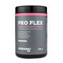 4Endurance Pro Flex - 400 g tropischer Geschmack, Gelenkunterstützungsformel, schwarzer Behälter mit rosa Streifen auf weißem Hintergrund.