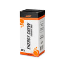 4Energy Energy Chew Box - 6 x 30 g Orangengeschmack, orangefarbene Verpackung mit zwei Gummiriegeln und Orangensegment auf weißem Hintergrund.