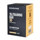 Nduranz Training Bar 30 Box - 10 x 45g in der Geschmacksrichtung Vanille-Nuss-Nougat, schwarze Box mit gelben Akzenten und sichtbaren Nährwertangaben.