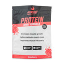 4Energy Protein Whey Formula – 700 g, Erdbeergeschmack, Beutel mit rotem Band und Erdbeer-Grafik auf der Vorderseite.