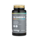 4Endurance Pro TG Omega 3 – 60 Softgels, Flasche mit goldenem Verschluss und grauem Etikett mit Angaben zu den gesundheitlichen Vorteilen auf weißem Hintergrund.