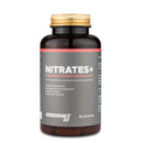 4Endurance Pro Nitrates+ - 90 Kapseln Nahrungsergänzungsmittel, schwarze Flasche mit goldenem Deckel und Etikett mit Gesundheitsvorteilen.